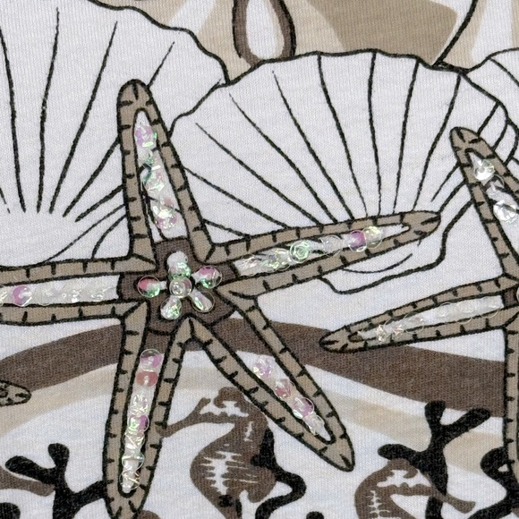 ANTHONY'S RESORT WEAR 100% Cotton Coastal Tee Sand Dollars/Starfish/Seahorses-L - Picture 2 of 3